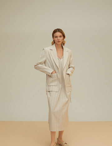 Striped loose suit with braided belt