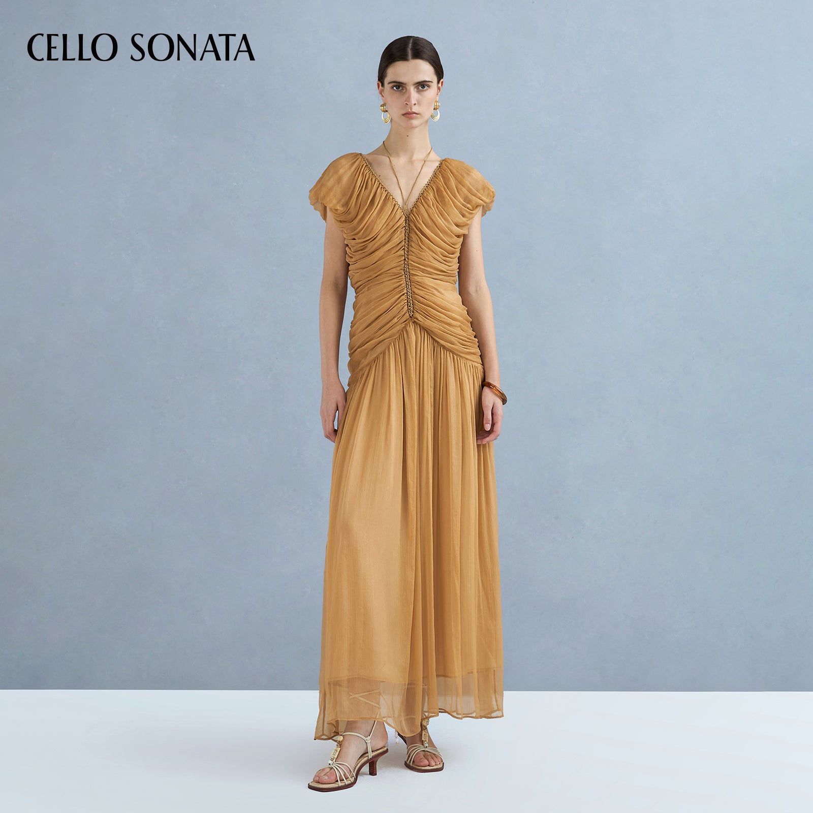 Halter Neck Pleated Short Sleeve Dress