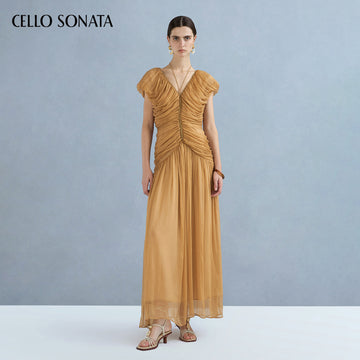 Halter Neck Pleated Short Sleeve Dress