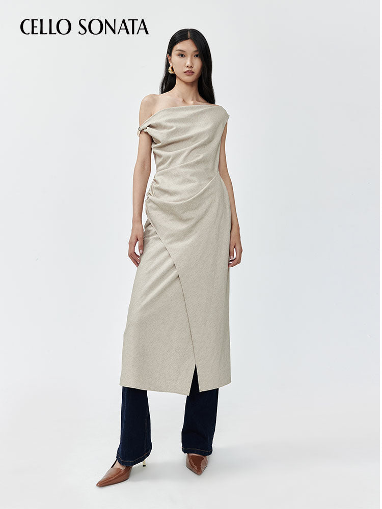 Asymmetrical Dress with Twisted Shoulder Strap