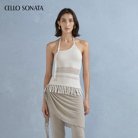 Halter Neck Hollow-Knit Top