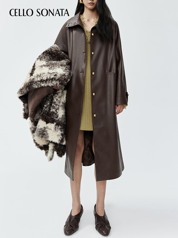 Detachable Leather Trench Coat