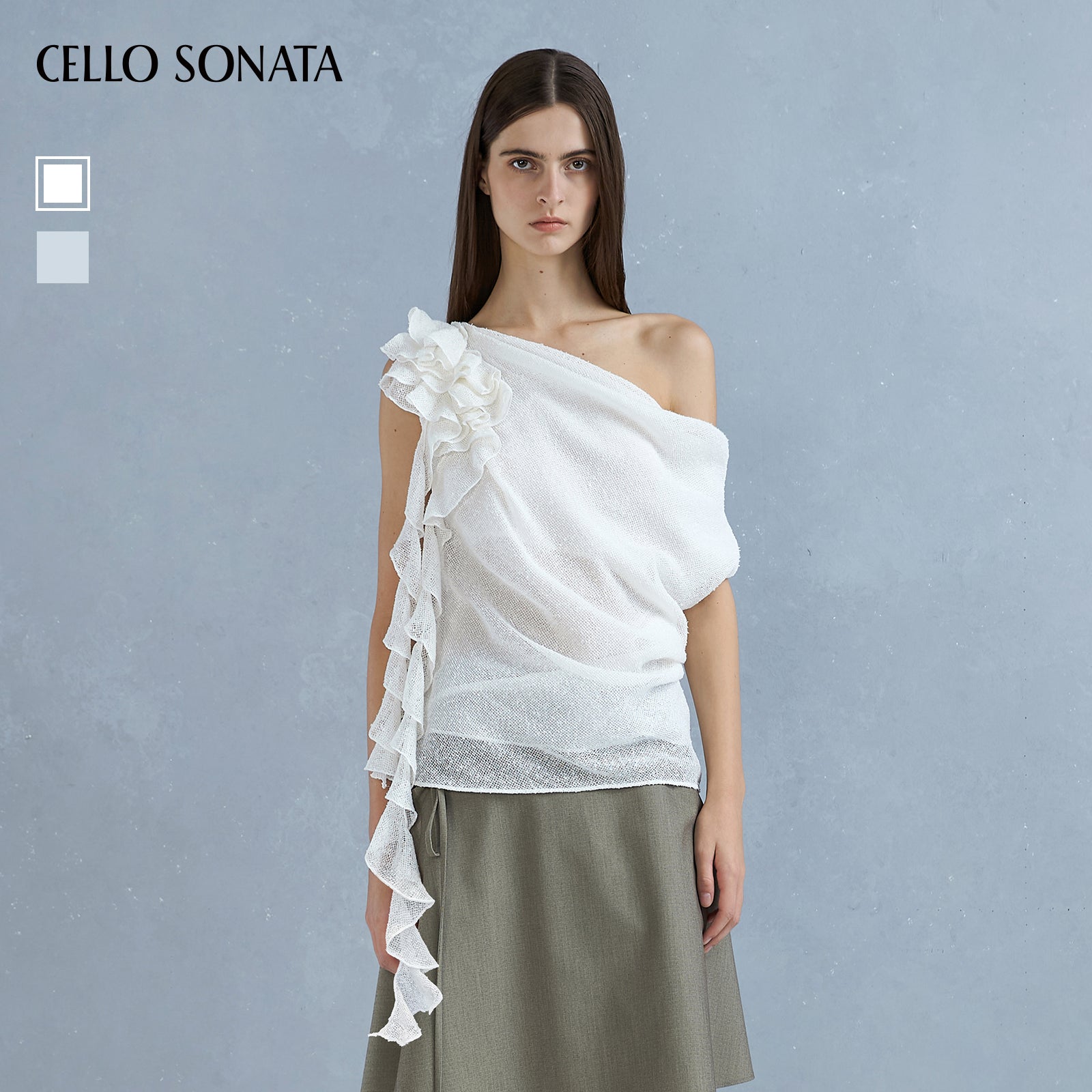 Asymmetric Linen Ruffle Sleeveless Top