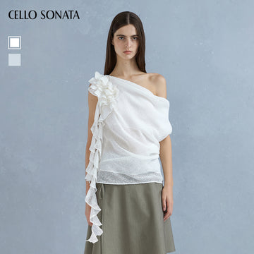 Asymmetric Linen Ruffle Sleeveless Top