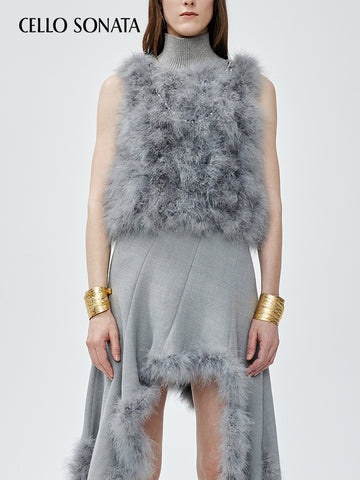 Feather-knitted Sleeveless Turtleneck Top
