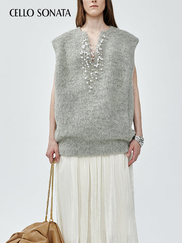 V-neck Pearl Wool Vest