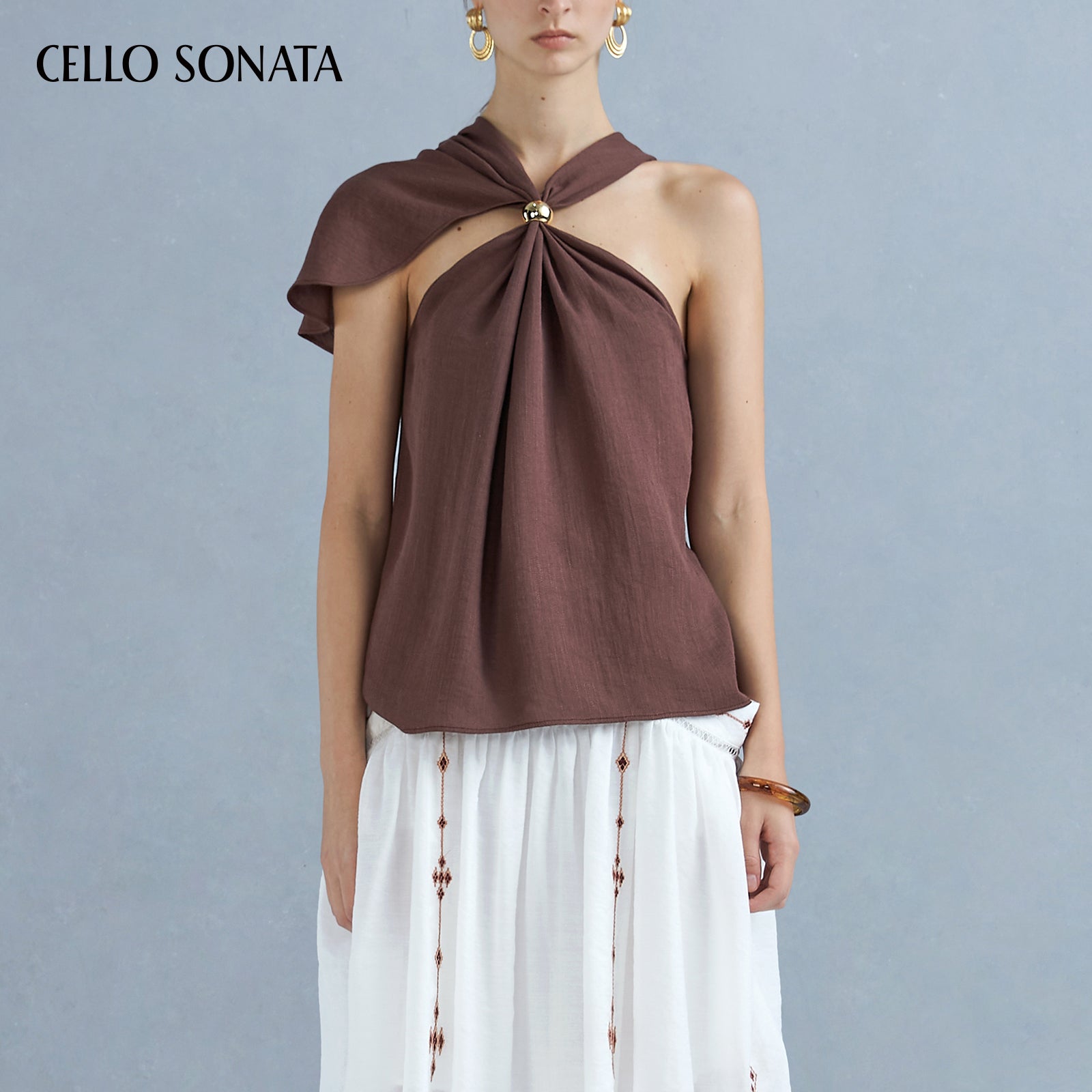 Linen Top with Beaded Neckline