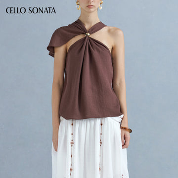 Linen Top with Beaded Neckline