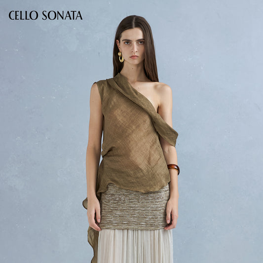 Ramie Asymmetric Ribbon Top