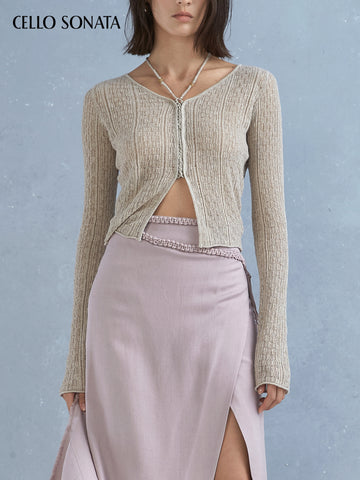 Linen Crochet Long-sleeve Knitted Top