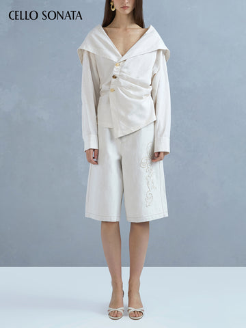 Irregular Placket Shirt Shirt with Large Lapels