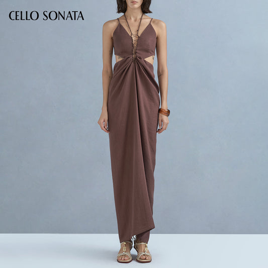 Deep V woven tie-back crop dress
