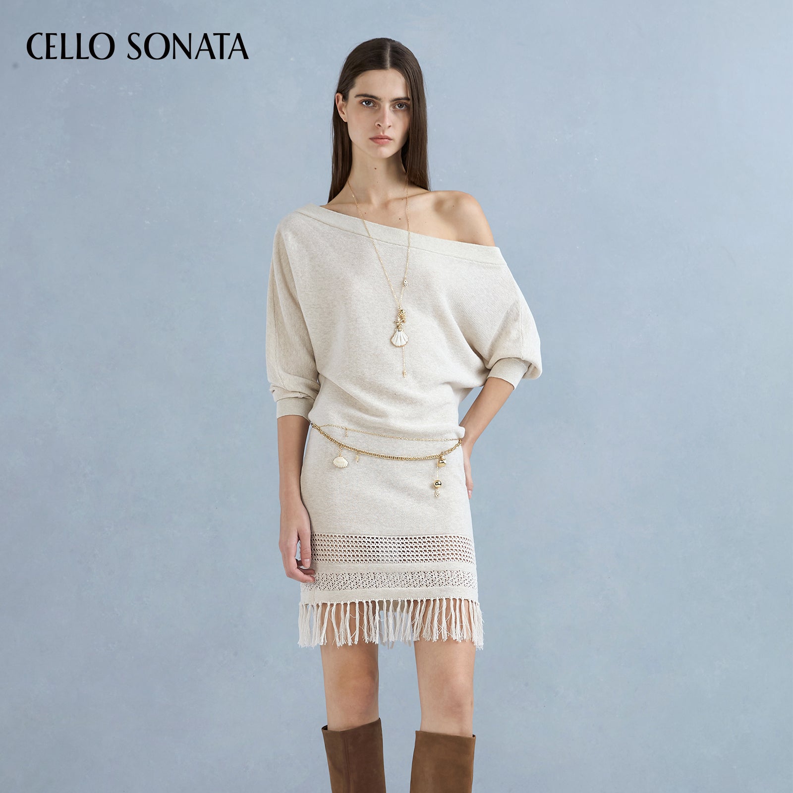 Asymmetric Shoulder Mid-Sleeve Knit Dress