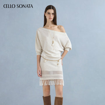 Asymmetric Shoulder Mid-Sleeve Knit Dress