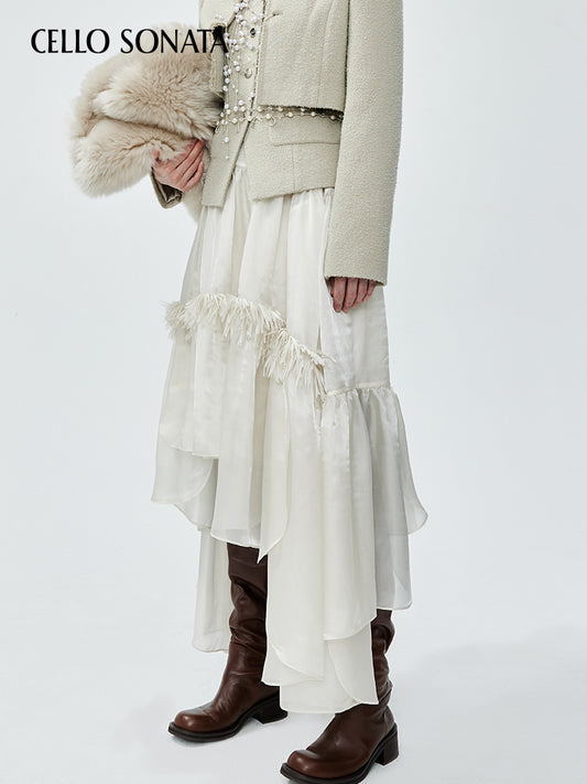 Fringed and Frill Decorated Full Skirt