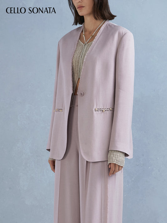 V-neck Beaded Suit with Brushed Edges