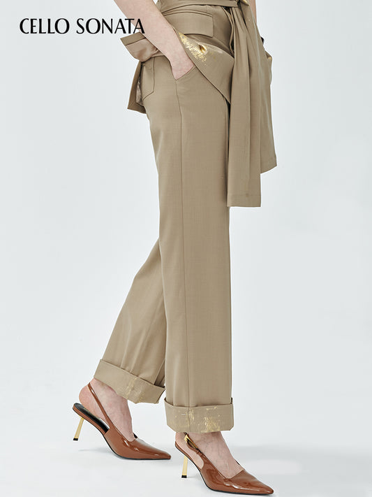Gold-foiled Straight Wool Suit Trousers