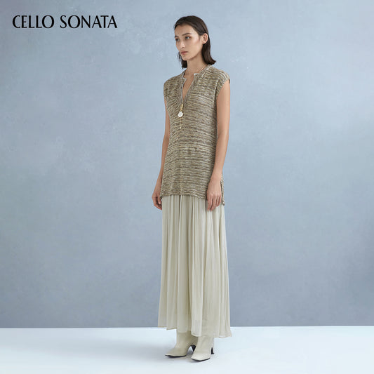 Double-Layer Mesh Neck Knit Dress