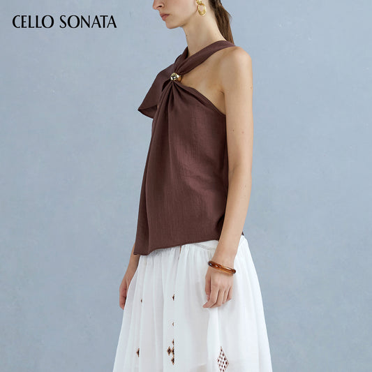 Linen Top with Beaded Neckline