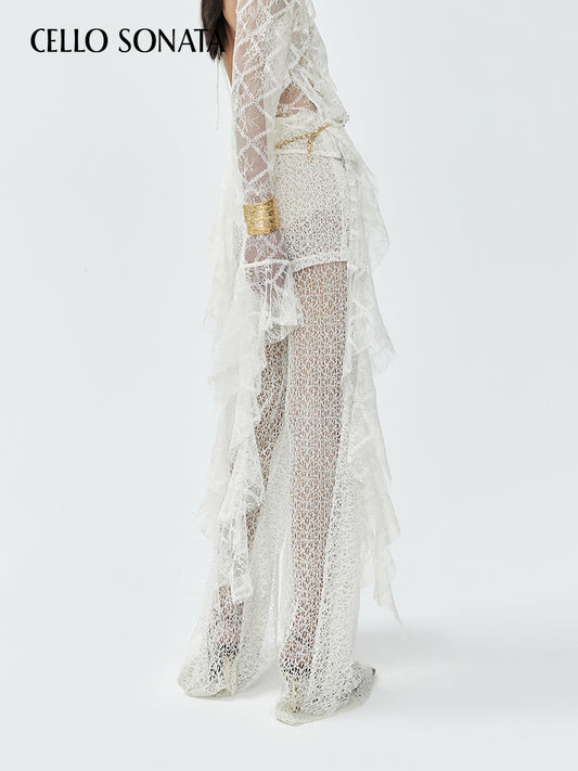 Lace Flared Skirt Trousers
