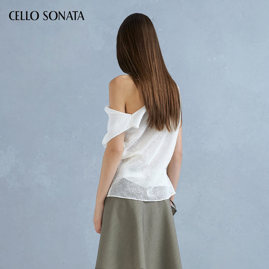 Asymmetric Linen Ruffle Sleeveless Top