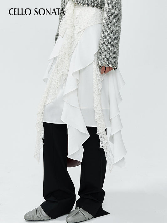 Lace-patched Ruffled Skirt