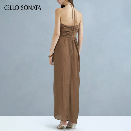 Beaded draped strapless halter dress