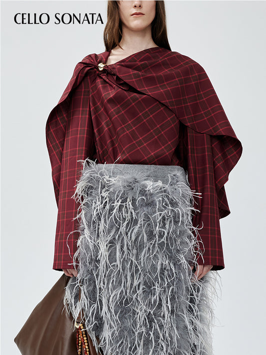 Fine Check Metal Bead Twisted Shawl Top