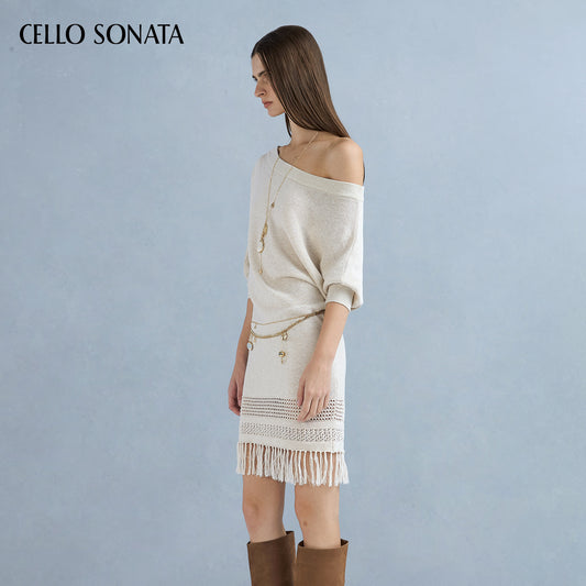 Asymmetric Shoulder Mid-Sleeve Knit Dress