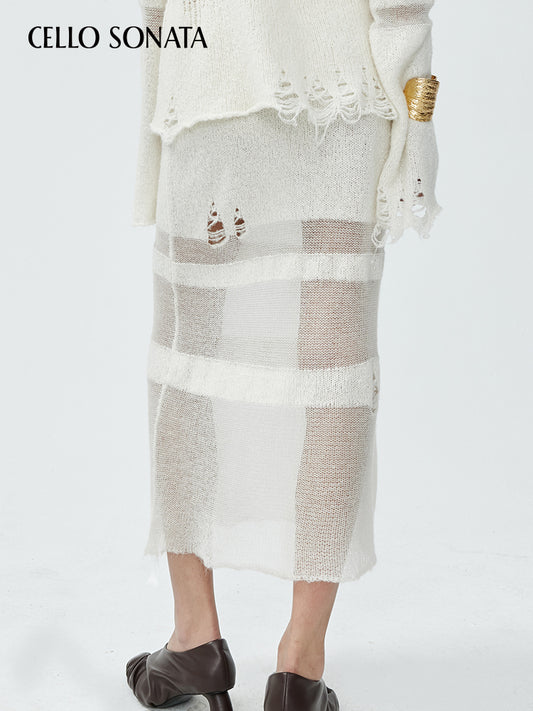 White Knitted Cut-out Skirt