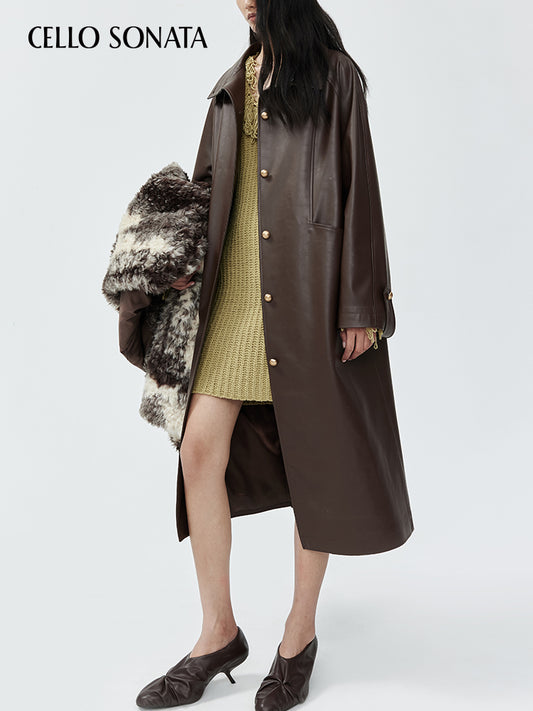Detachable Leather Trench Coat