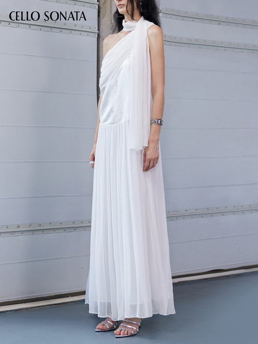 Off-the-shoulder Silk Patchwork Dress