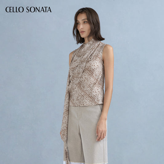 Sleeveless Top with Asymmetric Ruched Ribbon