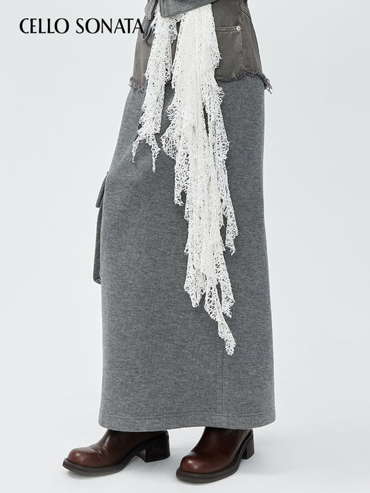 Jeans Paneled Straight Skirt
