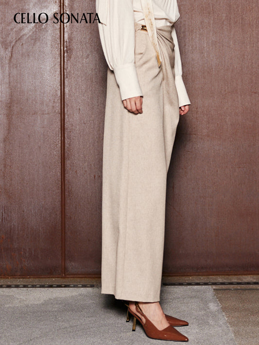 Asymmetric-waist Wide-leg Trousers with Metal Decoration