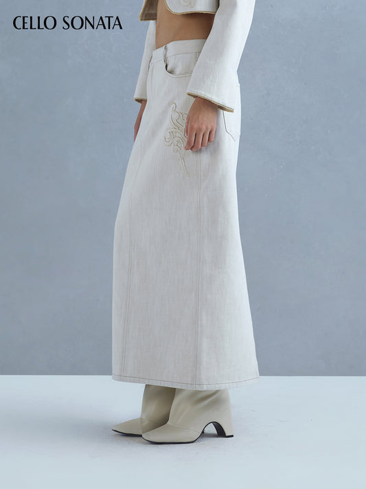 Laser-embroidered Denim Skirt
