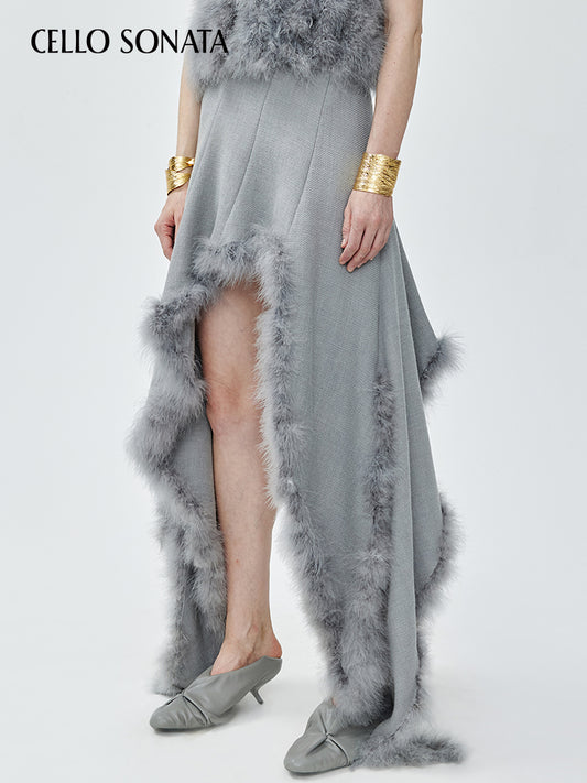 Woolen Irregular Feather Skirt