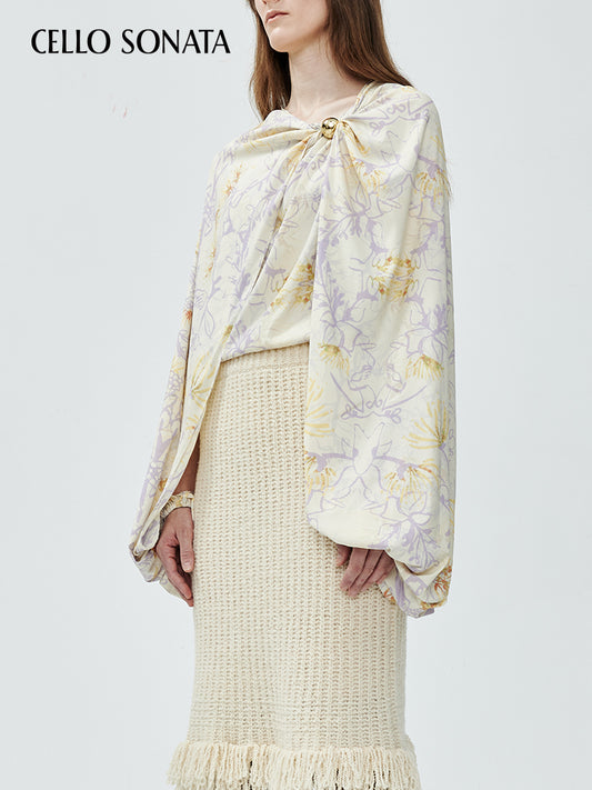 Irregular Printed Gold Bead Shawl Top