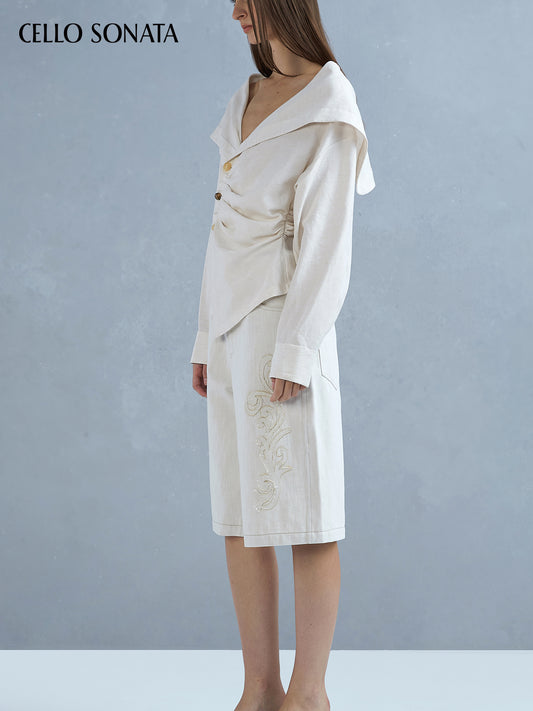 Irregular Placket Shirt Shirt with Large Lapels
