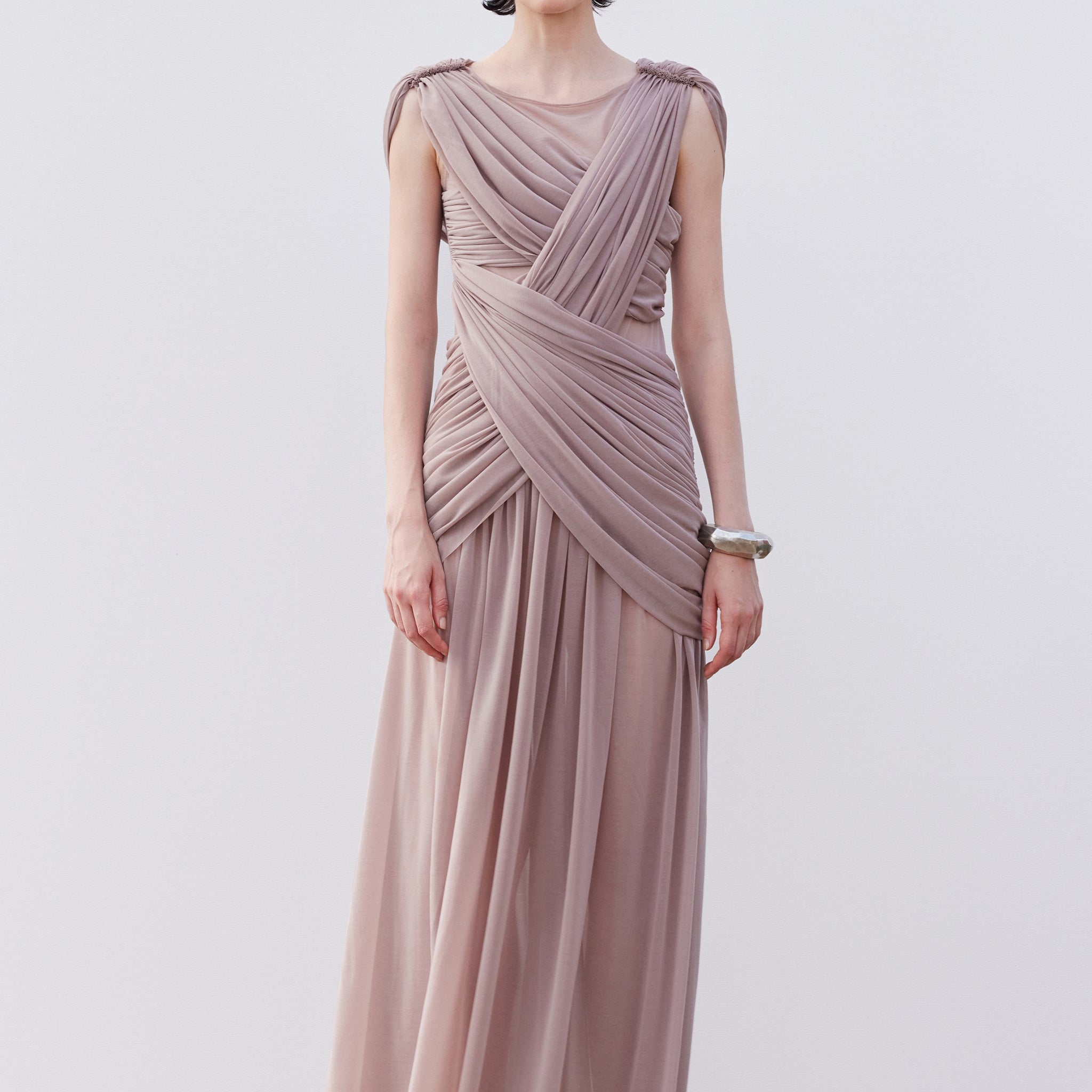 Pleated Drape Long Dress