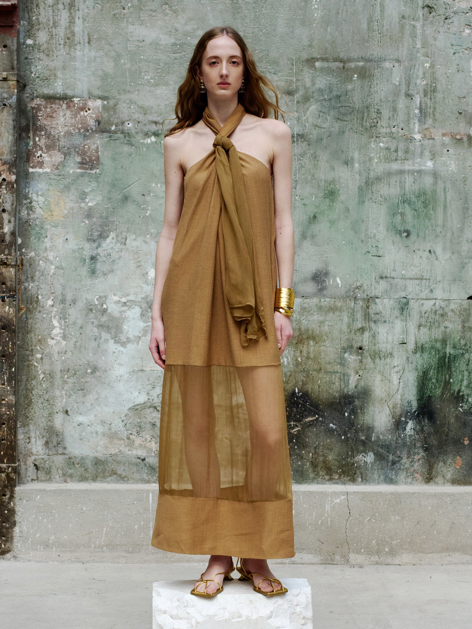 Halter neck twisted panelled dress