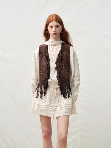 Vintage Suede Embroidered Tassel Vest