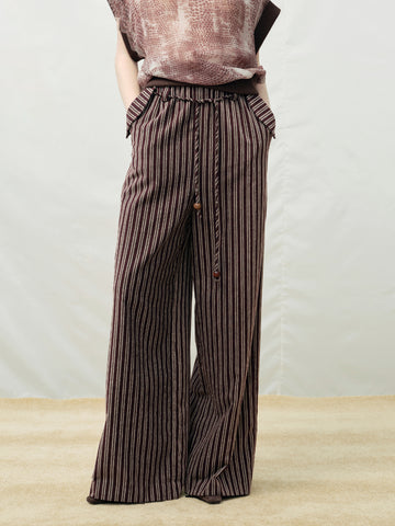 Cotton Velvet Striped Loose Wide-Leg Pants