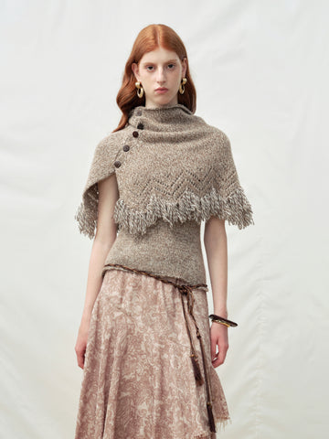 Mixed Yarn Tassel Shawl Two-Piece Sweater