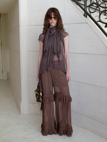 Sleeveless Top with Asymmetric Streamer