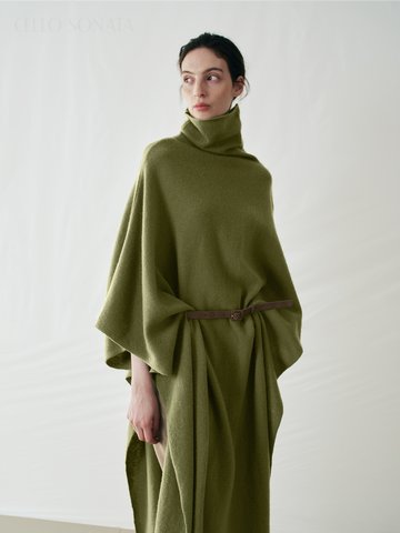 100% Wool Asymmetrical Turtleneck Cape