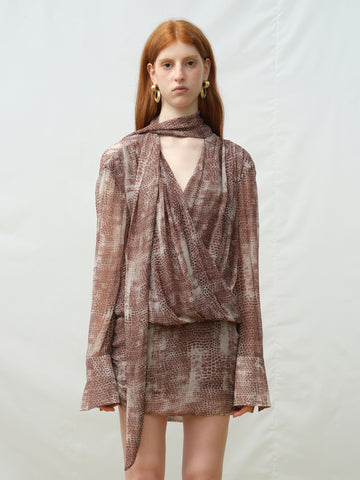 Snake Print Ribbon Cross-Front Top