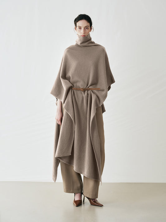 100% Wool Asymmetrical Turtleneck Cape