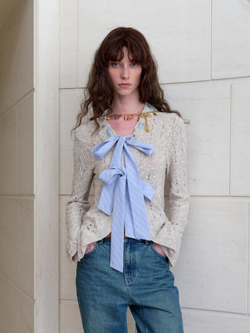 Lace-Up Hollow-Out Knit Cardigan