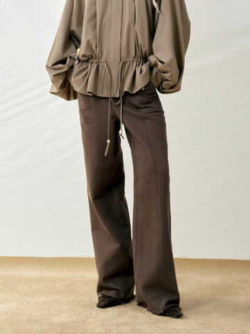 Small Flap Pocket Double Waistband Slight Flared Pants